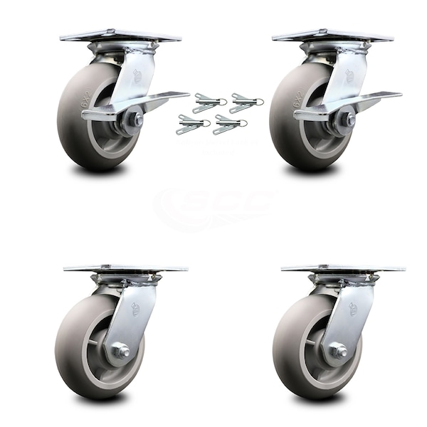 Service Caster 6 Inch Thermoplastic Caster Set with Roller Bearing 4 Swivel Lock and 2 Brake SCC-35S620-TPRRD-SLB-BSL-2-BSL-2 - main